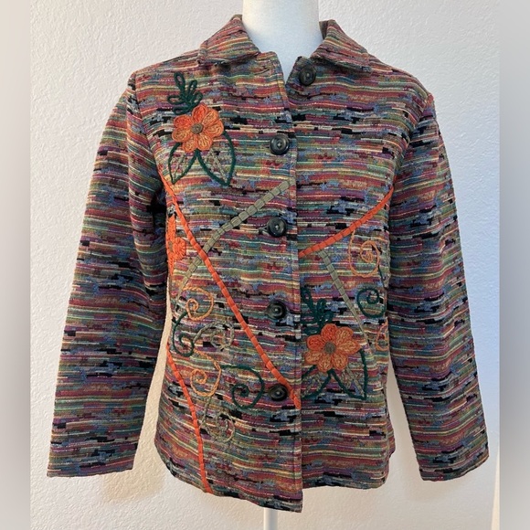 Draper’s & Damon’s Multi Colored Embroidered Button Front Jacket Size Small - Picture 1 of 8